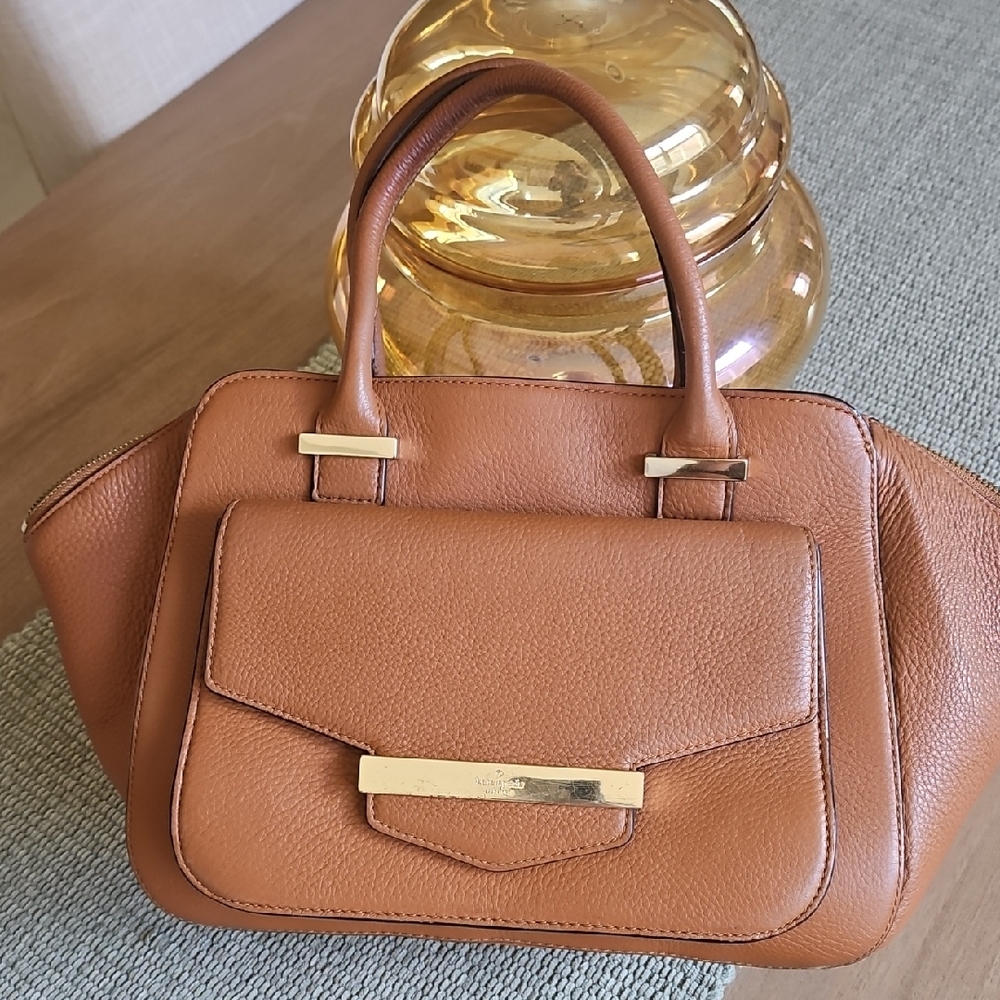 Kate Spade New York Brown Pebbled Leather Satchel Handle Classic Gold Hardware
